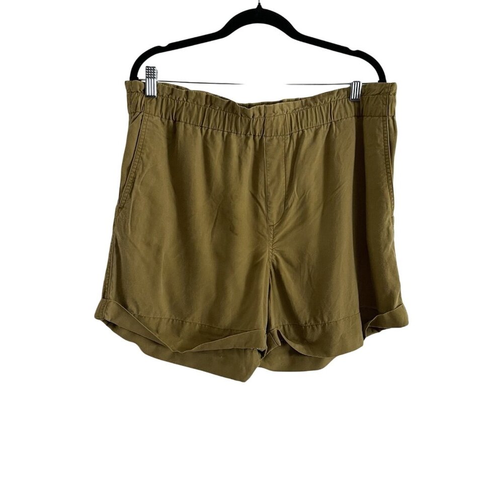 Loft Women Sz L Olive Green/Yellow Elastic Waist Pocketed Cuff Hemmed Shorts